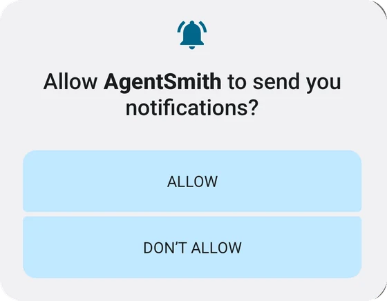 Android asking: Allow AgentSmith to send you notifications? with Allow and Don't allow buttons